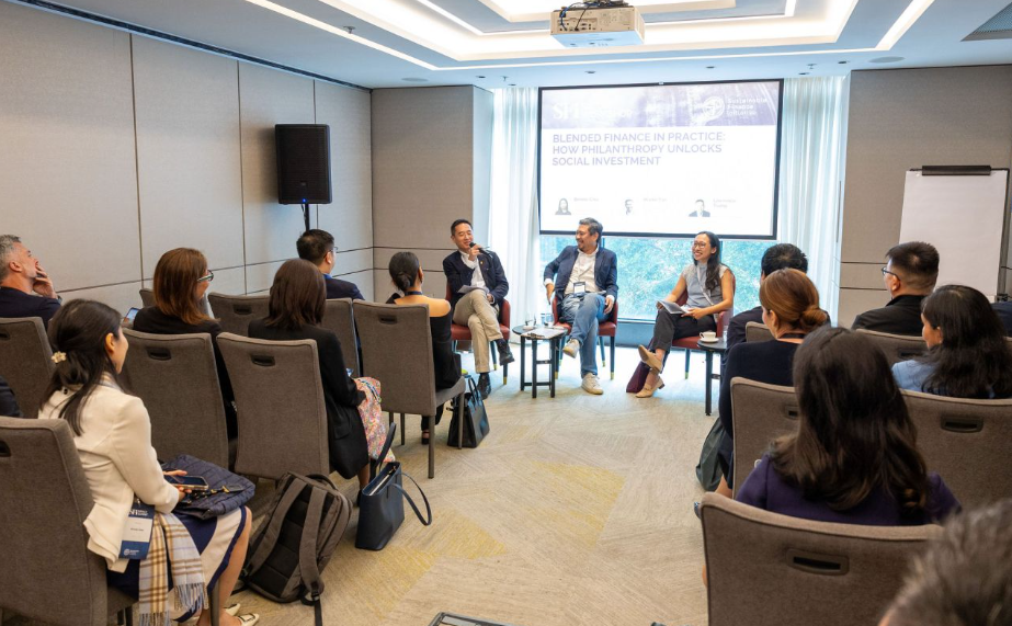 Bonnie speaking on a panel discussing blended finance, and how philanthropy unlocks social investment. 
